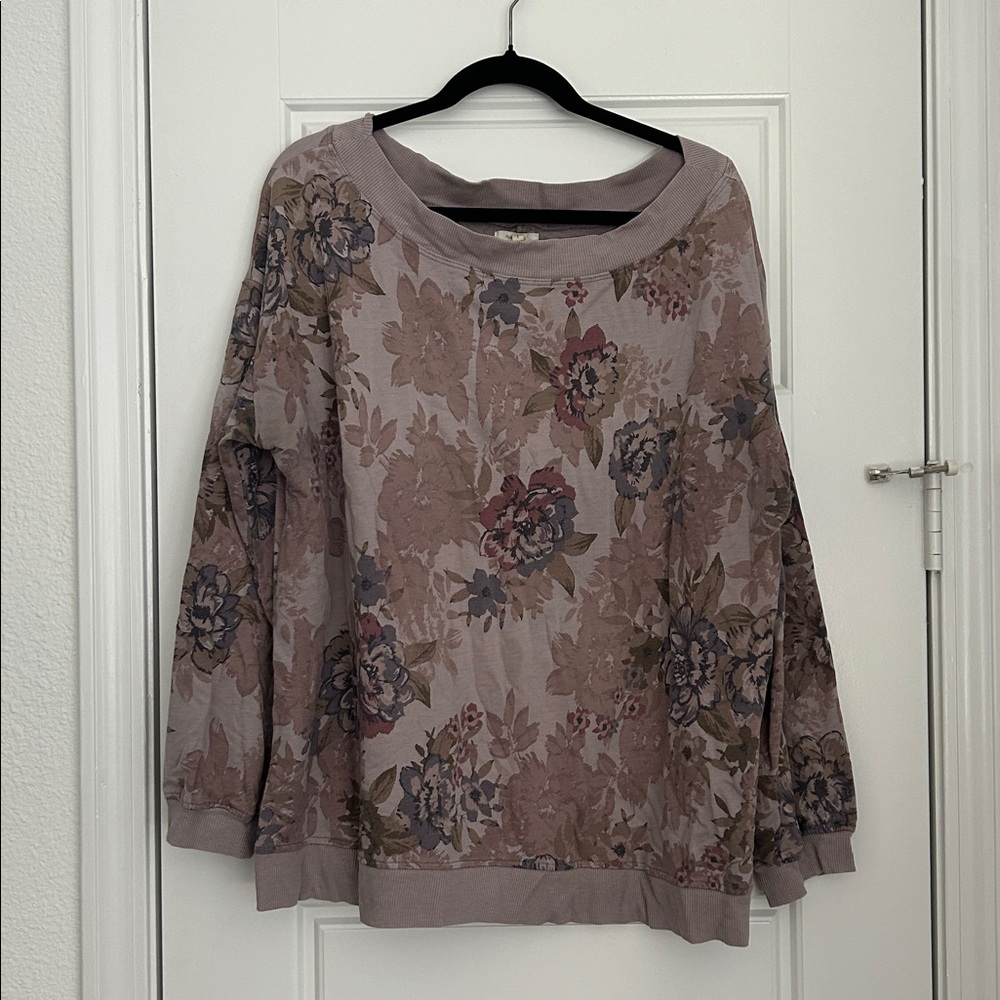 Maurices Purple Floral Off Shoulder Sweatshirt - 1X